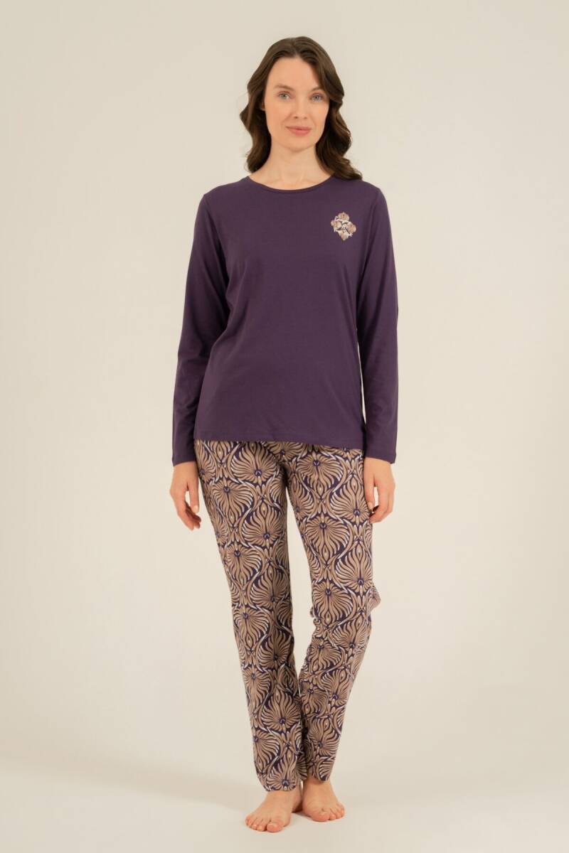 Arnetta Kadın Pamuklu Everyday Is A Fresh Start Mor Uzun Kol Pijama Takım AR3769-S-V1 - 2