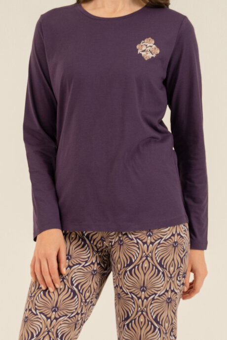 Arnetta Kadın Pamuklu Everyday Is A Fresh Start Mor Uzun Kol Pijama Takım AR3769-S-V1 - 3