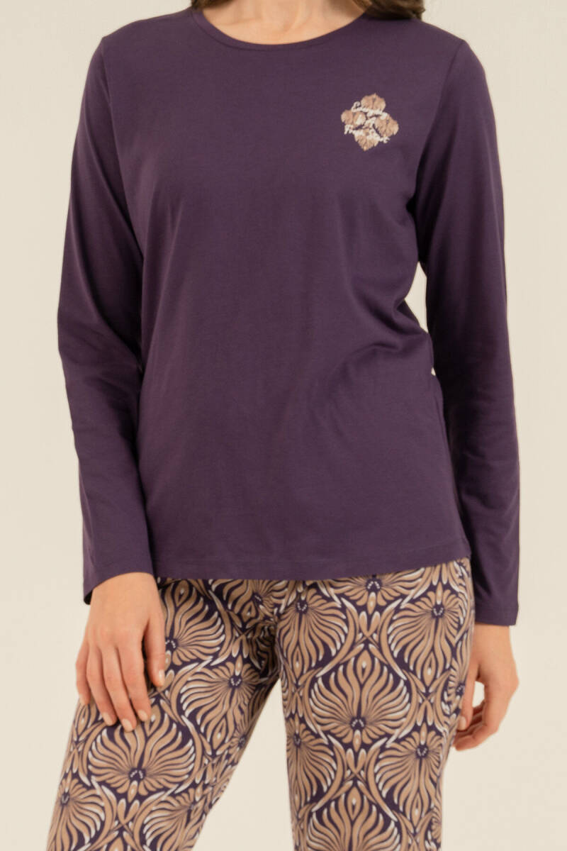 Arnetta Kadın Pamuklu Everyday Is A Fresh Start Mor Uzun Kol Pijama Takım AR3769-S-V1 - 3