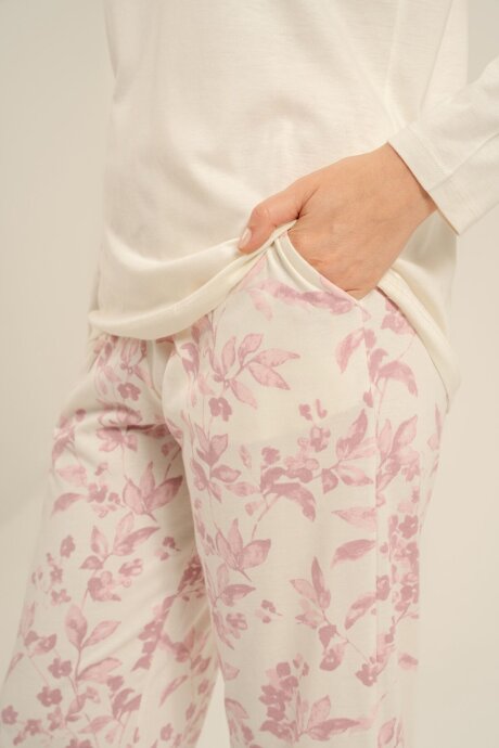 Arnetta Kadın Pamuklu Excuisite Flowers Krem Uzun Kol Pijama Takım AR3743-S-V1 - 5