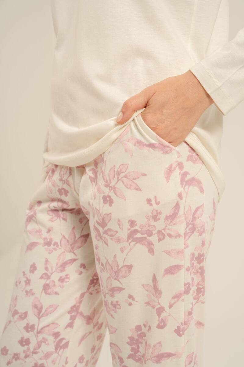 Arnetta Kadın Pamuklu Excuisite Flowers Krem Uzun Kol Pijama Takım AR3743-S-V1 - 5