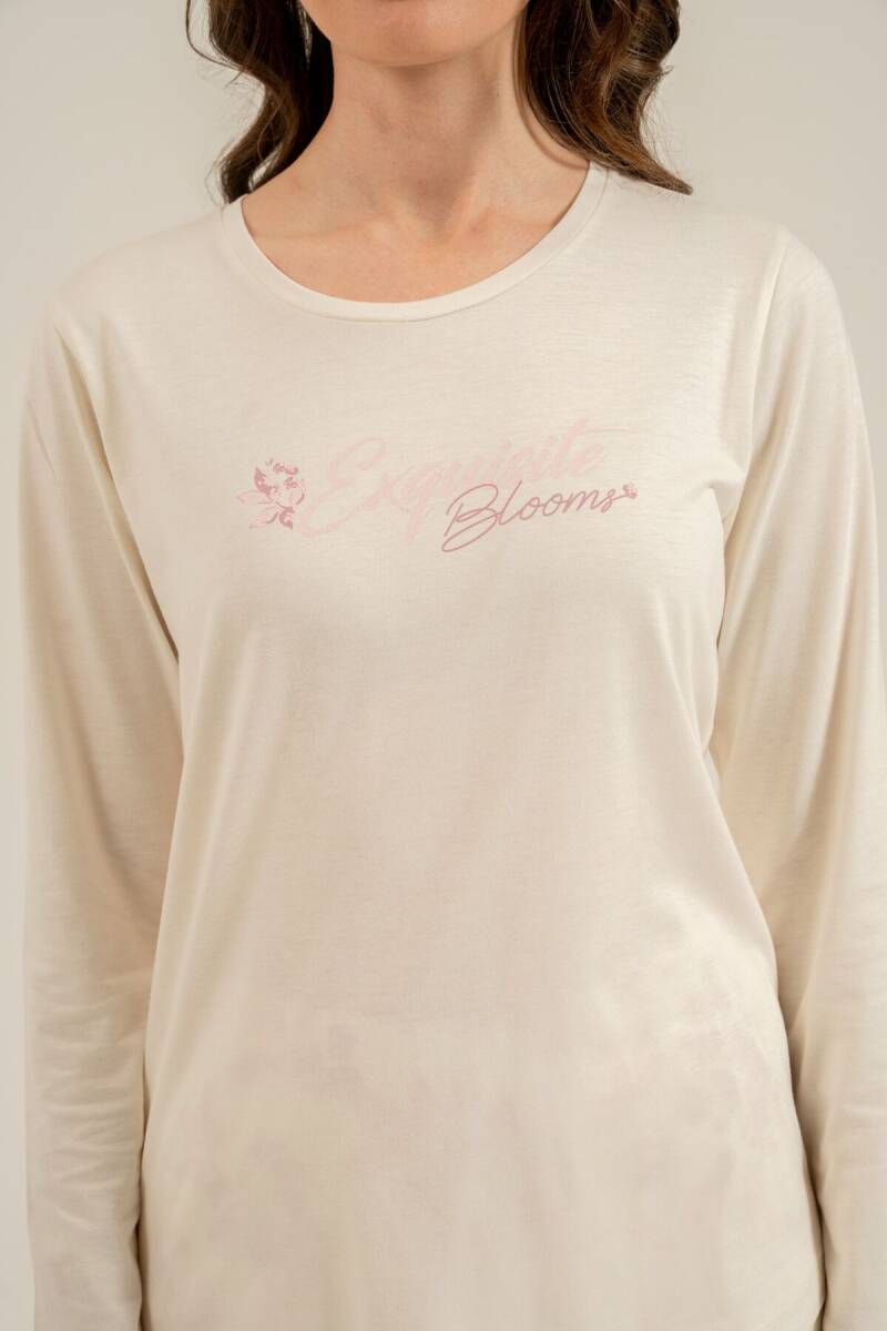 Arnetta Kadın Pamuklu Excuisite Flowers Krem Uzun Kol Pijama Takım AR3743-S-V1 - 3