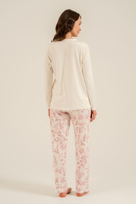 Arnetta Kadın Pamuklu Excuisite Flowers Krem Uzun Kol Pijama Takım AR3743-S-V1 - 4