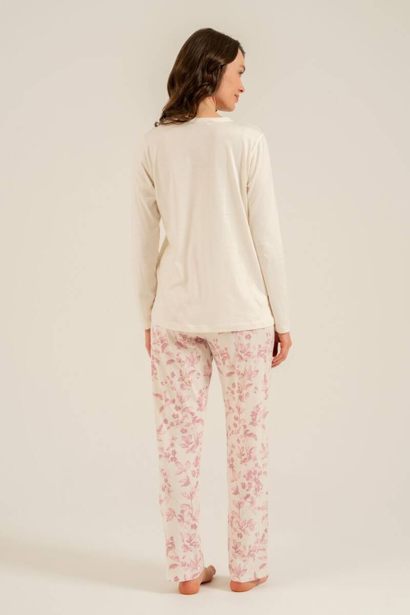 Arnetta Kadın Pamuklu Excuisite Flowers Krem Uzun Kol Pijama Takım AR3743-S-V1 - 4