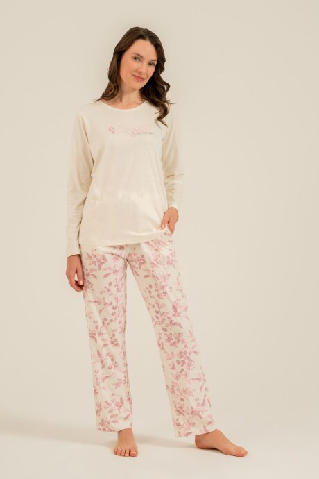 Arnetta Kadın Pamuklu Excuisite Flowers Krem Uzun Kol Pijama Takım AR3743-S-V1 - 6