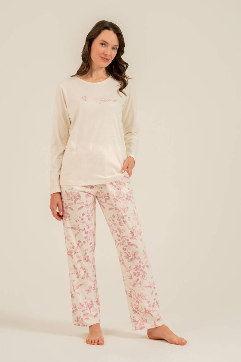 Arnetta Kadın Pamuklu Excuisite Flowers Krem Uzun Kol Pijama Takım AR3743-S-V1 - 6