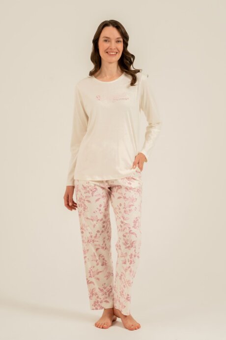 Arnetta Kadın Pamuklu Excuisite Flowers Krem Uzun Kol Pijama Takım AR3743-S-V1 - 7