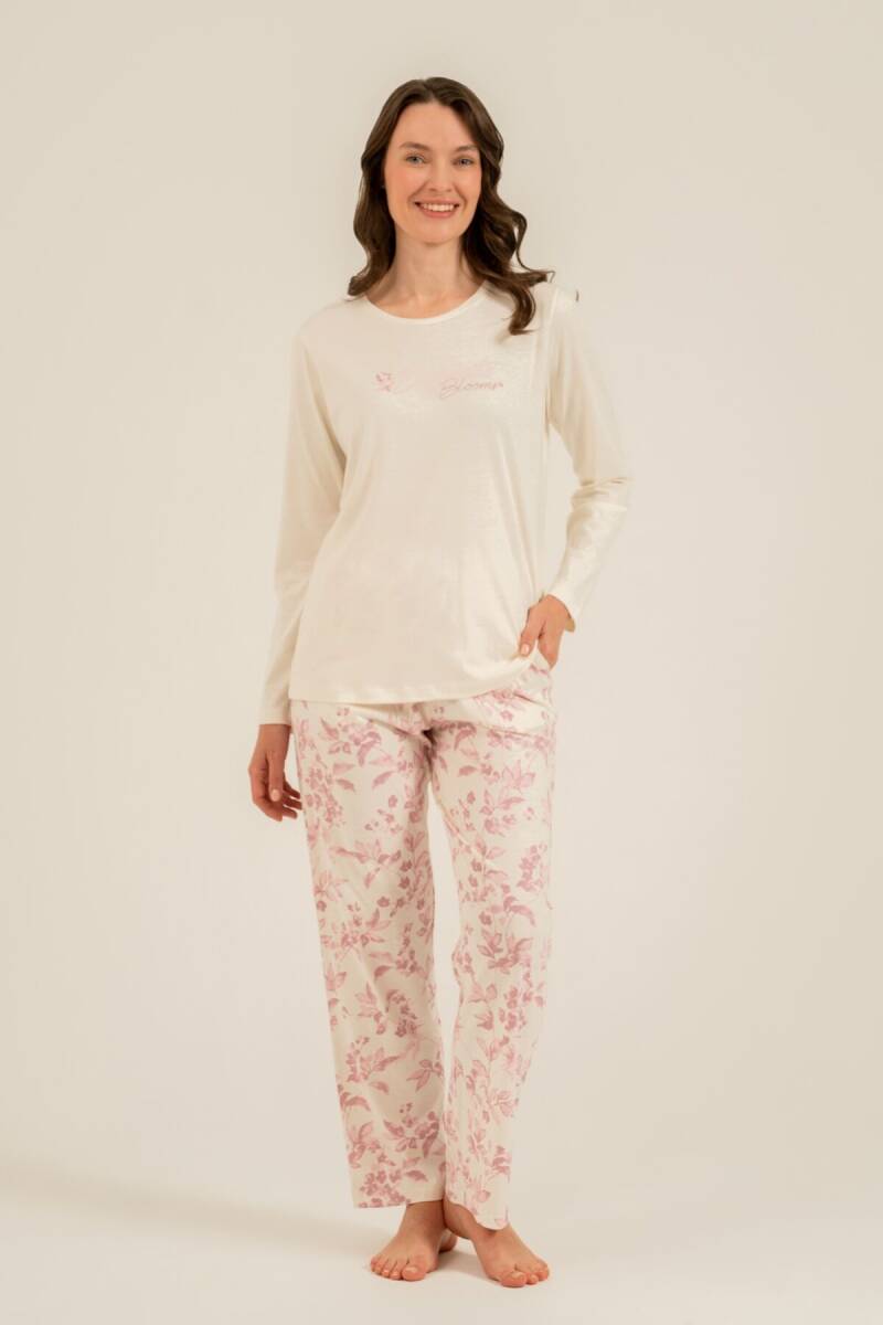 Arnetta Kadın Pamuklu Excuisite Flowers Krem Uzun Kol Pijama Takım AR3743-S-V1 - 7