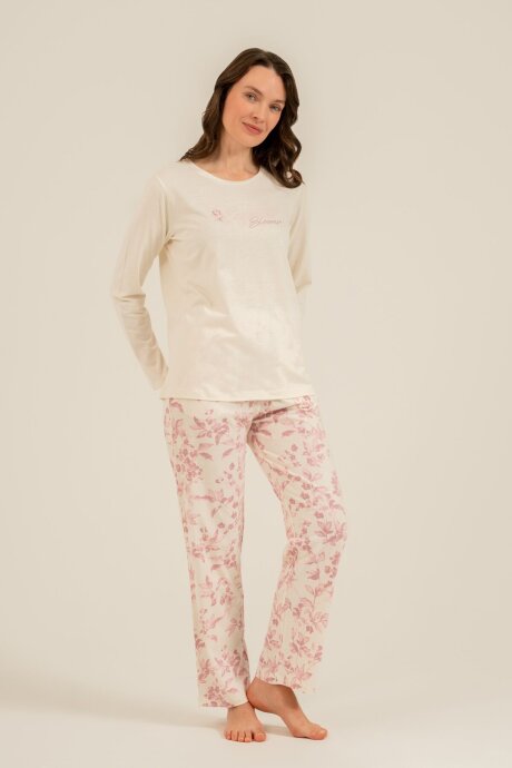 Arnetta Kadın Pamuklu Excuisite Flowers Krem Uzun Kol Pijama Takım AR3743-S-V1 (1)