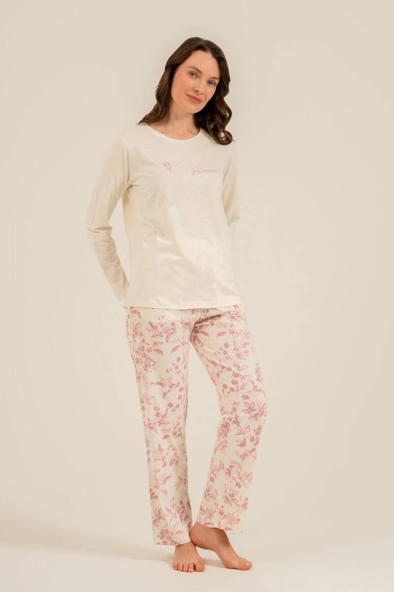 Arnetta Kadın Pamuklu Excuisite Flowers Krem Uzun Kol Pijama Takım AR3743-S-V1 - 2