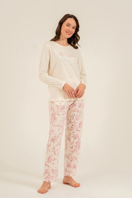 Arnetta Kadın Pamuklu Excuisite Flowers Krem Uzun Kol Pijama Takım AR3743-S-V1