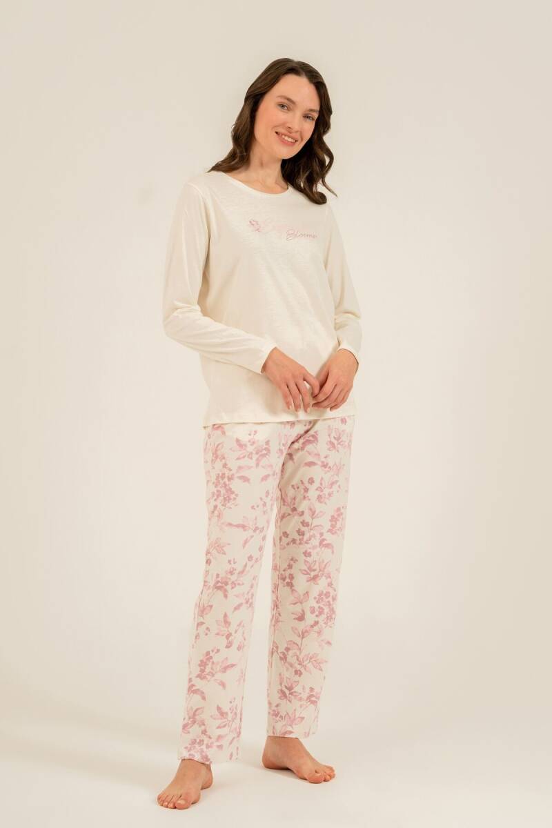 Arnetta Kadın Pamuklu Excuisite Flowers Krem Uzun Kol Pijama Takım AR3743-S-V1 - 1