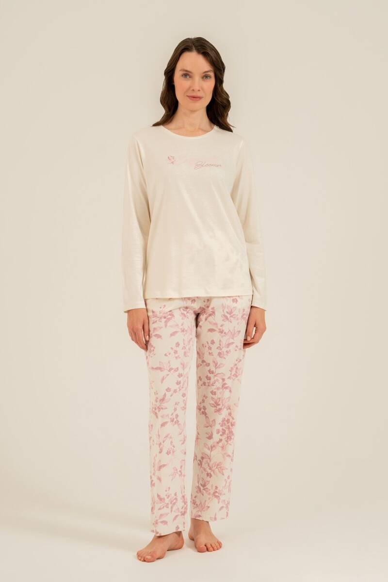 Arnetta Kadın Pamuklu Excuisite Flowers Krem Uzun Kol Pijama Takım AR3743-S-V1 - 8