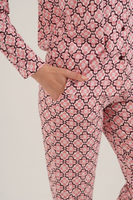 Arnetta Kadın Pamuklu Flowers Desenli Pembe Gömlek Pijama Takımı AR3761-S-V1 - 6