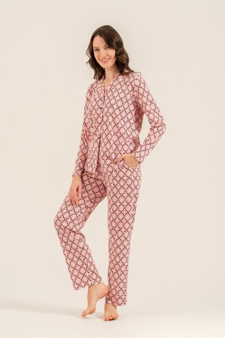 Arnetta Kadın Pamuklu Flowers Desenli Pembe Gömlek Pijama Takımı AR3761-S-V1 - 7
