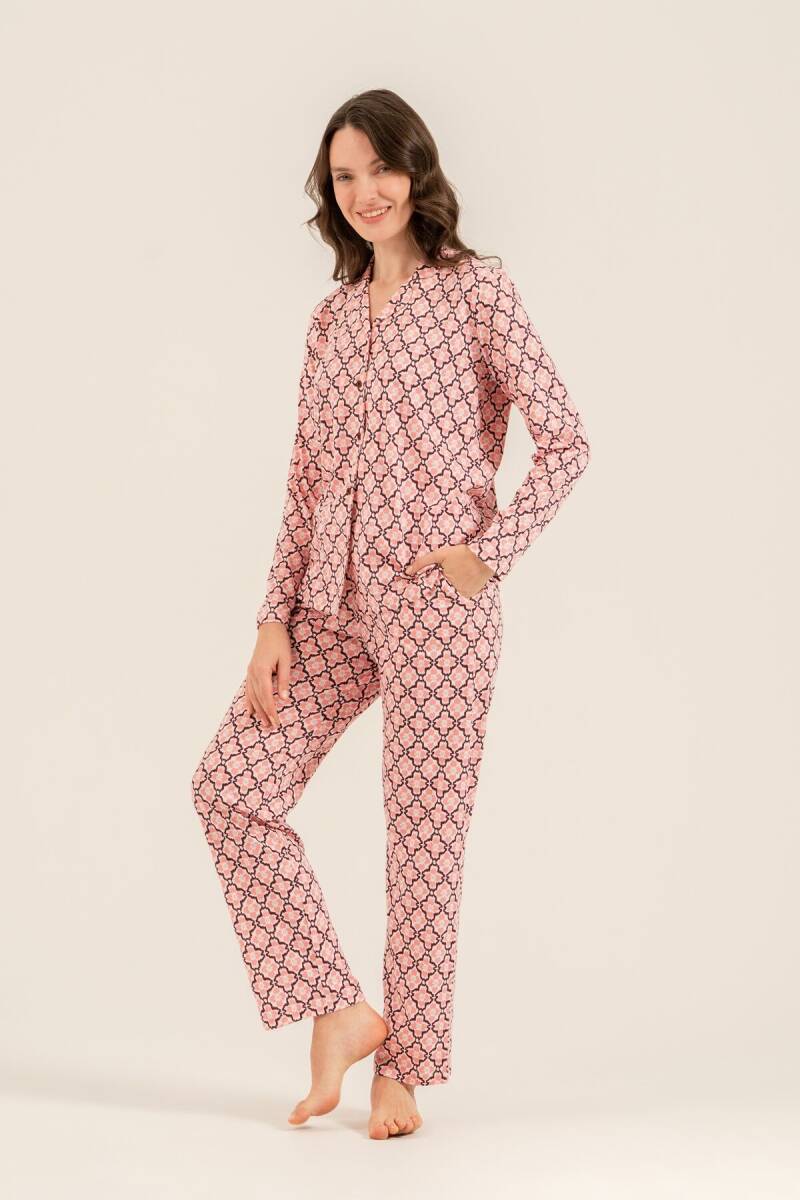 Arnetta Kadın Pamuklu Flowers Desenli Pembe Gömlek Pijama Takımı AR3761-S-V1 - 7