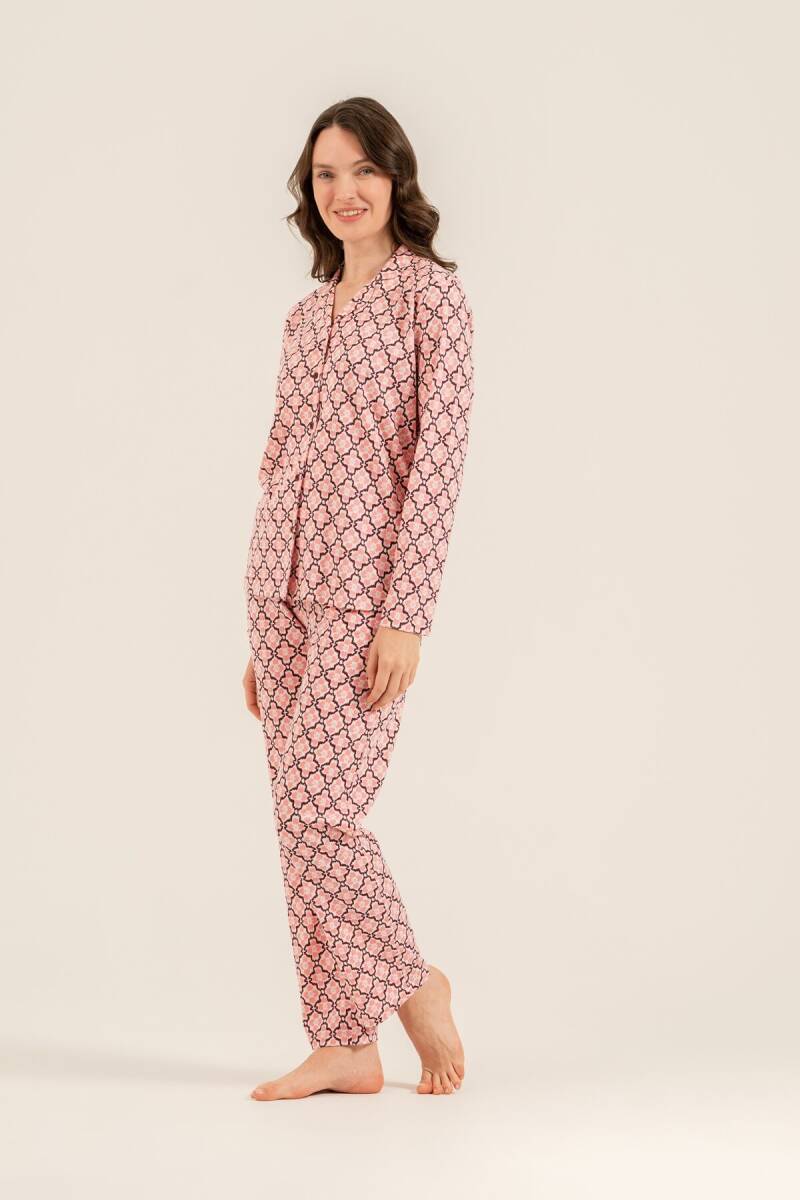 Arnetta Kadın Pamuklu Flowers Desenli Pembe Gömlek Pijama Takımı AR3761-S-V1 - 8