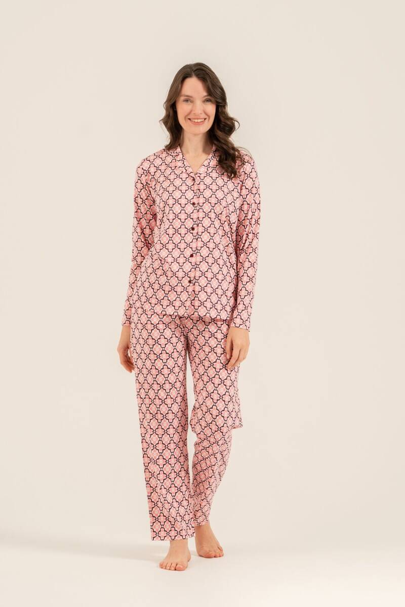 Arnetta Kadın Pamuklu Flowers Desenli Pembe Gömlek Pijama Takımı AR3761-S-V1 - 3