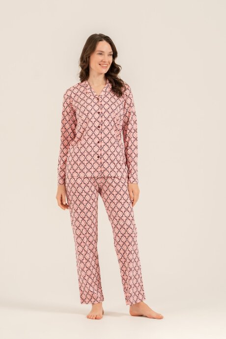 Arnetta Kadın Pamuklu Flowers Desenli Pembe Gömlek Pijama Takımı AR3761-S-V1 (1)