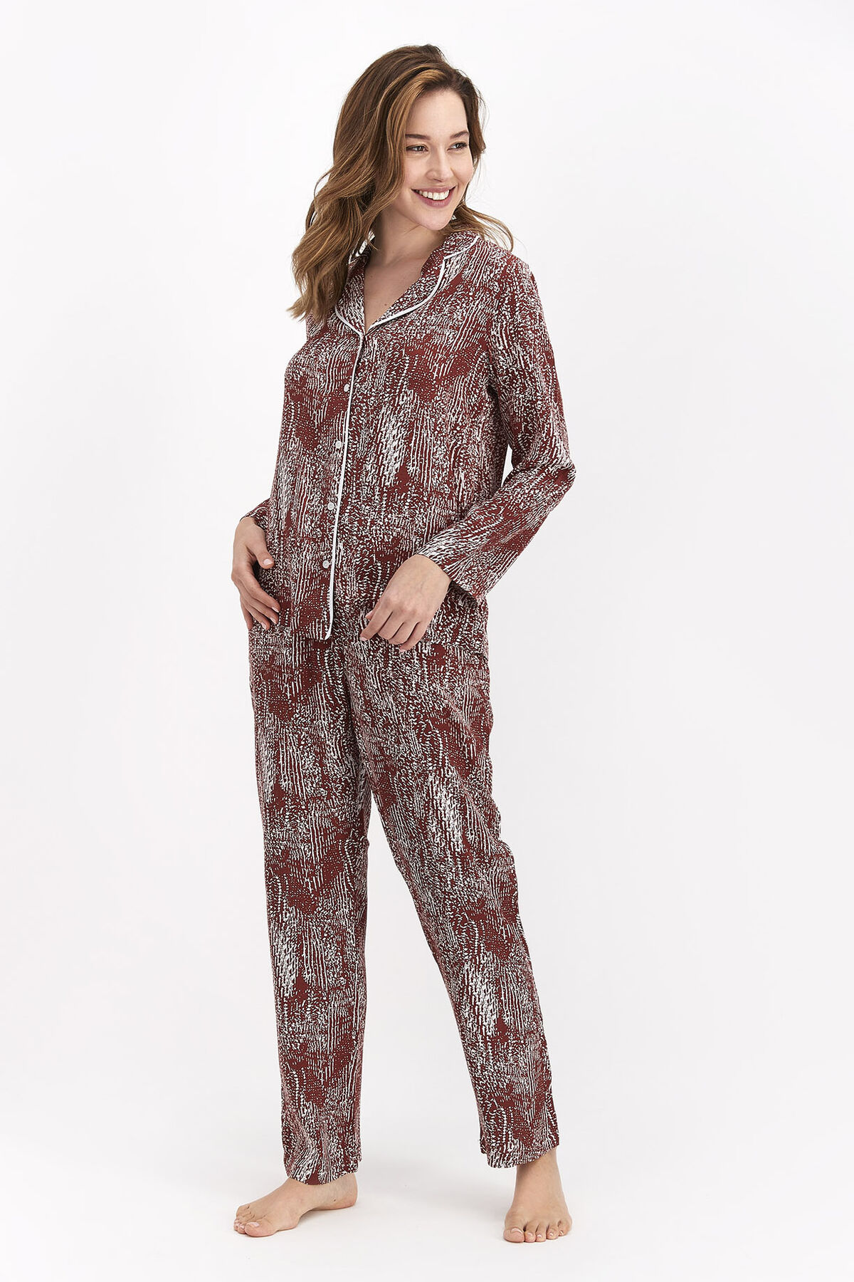 Arnetta - Arnetta Kadın Gömlek Pijama Maroken (1)