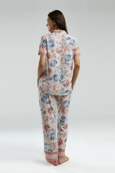 Arnetta Kadın Pamuklu Gömlek Yaka Pigment Baskılı Yazlık Regular Fit Pembe Gömlek Pijama Takım AR3201-S-V1 - 5