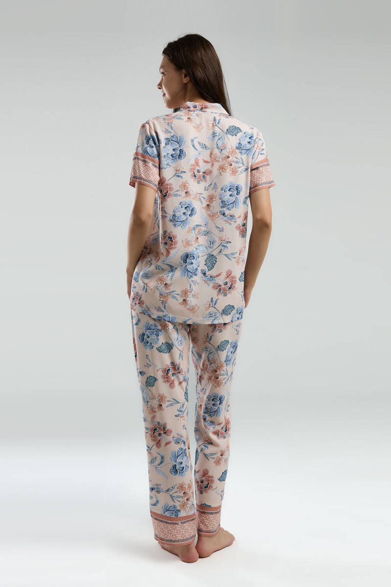 Arnetta Kadın Pamuklu Gömlek Yaka Pigment Baskılı Yazlık Regular Fit Pembe Gömlek Pijama Takım AR3201-S-V1 - 5
