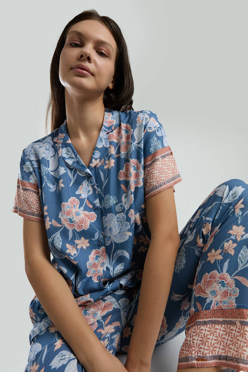 Arnetta Kadın Mavi Gömlek Pijama Takım