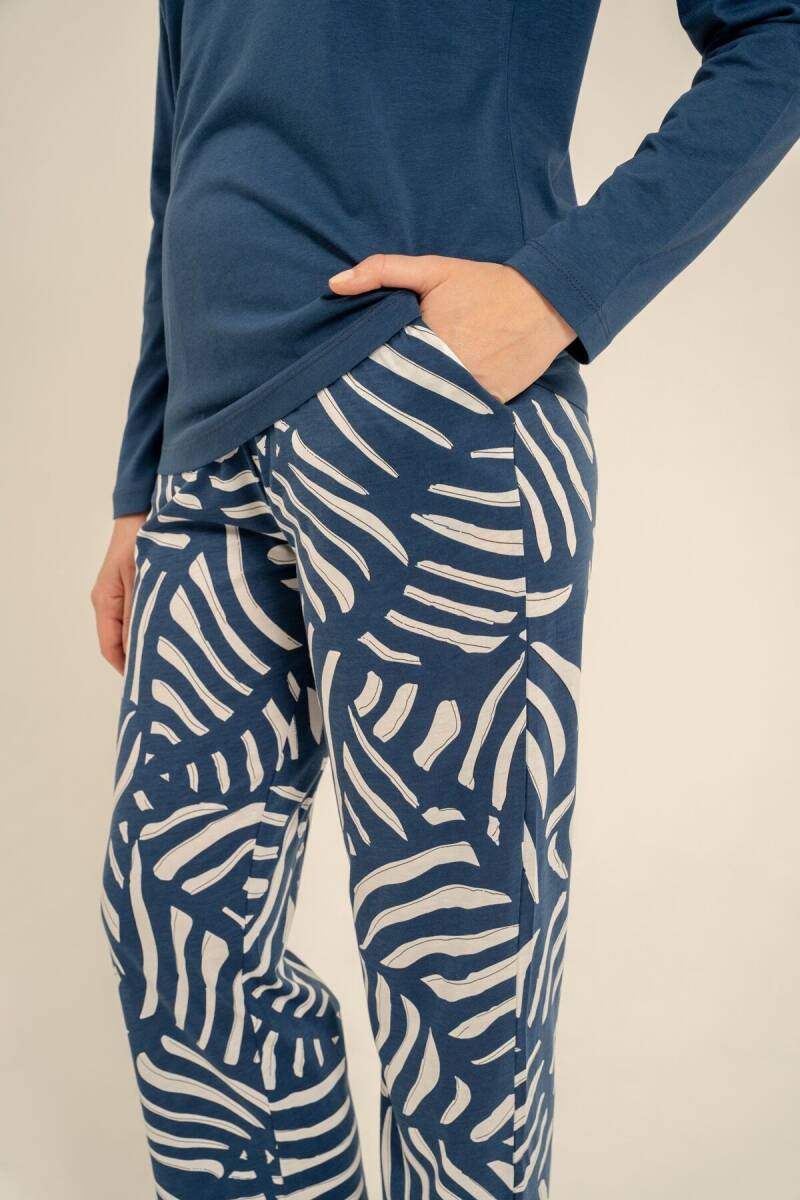 Arnetta Kadın Pamuklu Good Things Are Coming Lacivert Uzun Kol Pijama Takım AR3765-S-V1 - 6