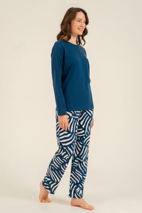 Arnetta Kadın Pamuklu Good Things Are Coming Lacivert Uzun Kol Pijama Takım AR3765-S-V1 - 7