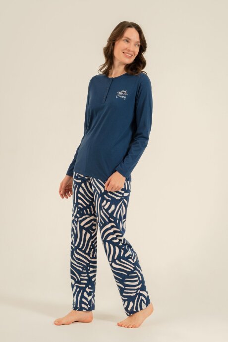 Arnetta Kadın Pamuklu Good Things Are Coming Lacivert Uzun Kol Pijama Takım AR3765-S-V1 - 3