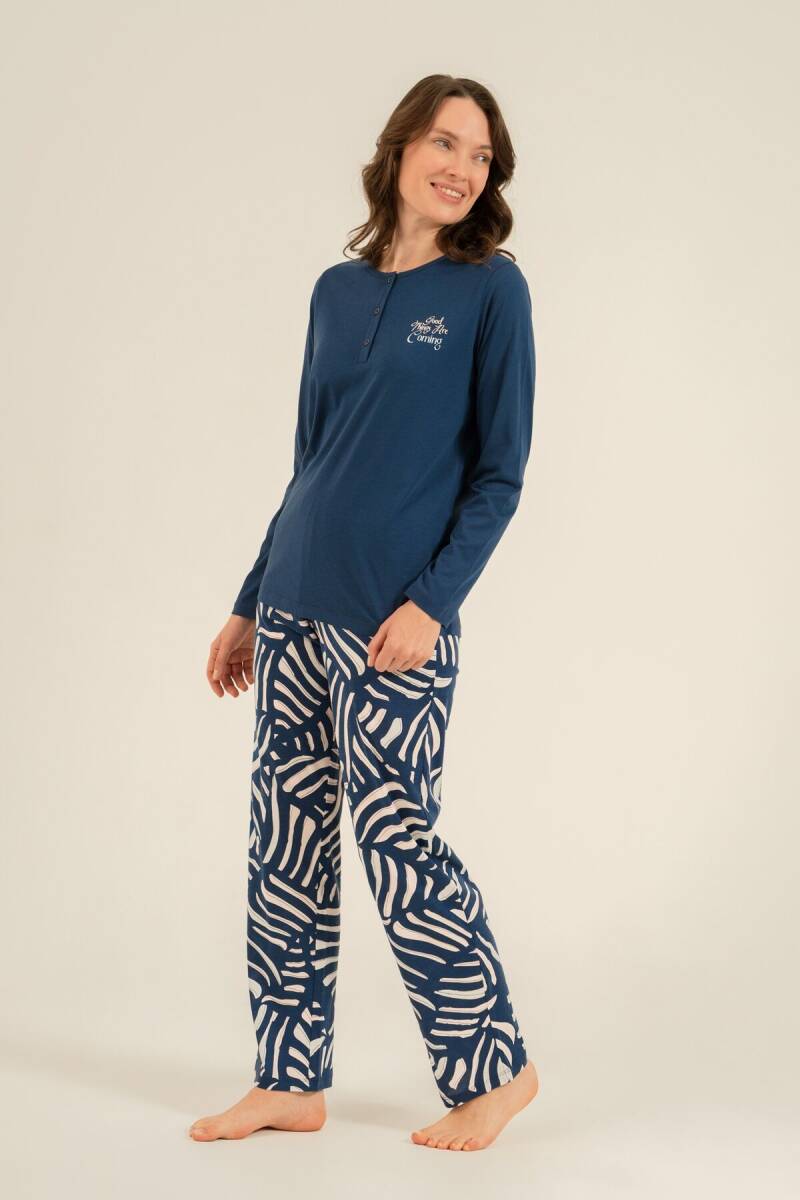 Arnetta Kadın Pamuklu Good Things Are Coming Lacivert Uzun Kol Pijama Takım AR3765-S-V1 - 3
