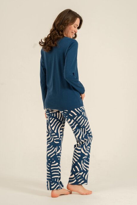 Arnetta Kadın Pamuklu Good Things Are Coming Lacivert Uzun Kol Pijama Takım AR3765-S-V1 - 4