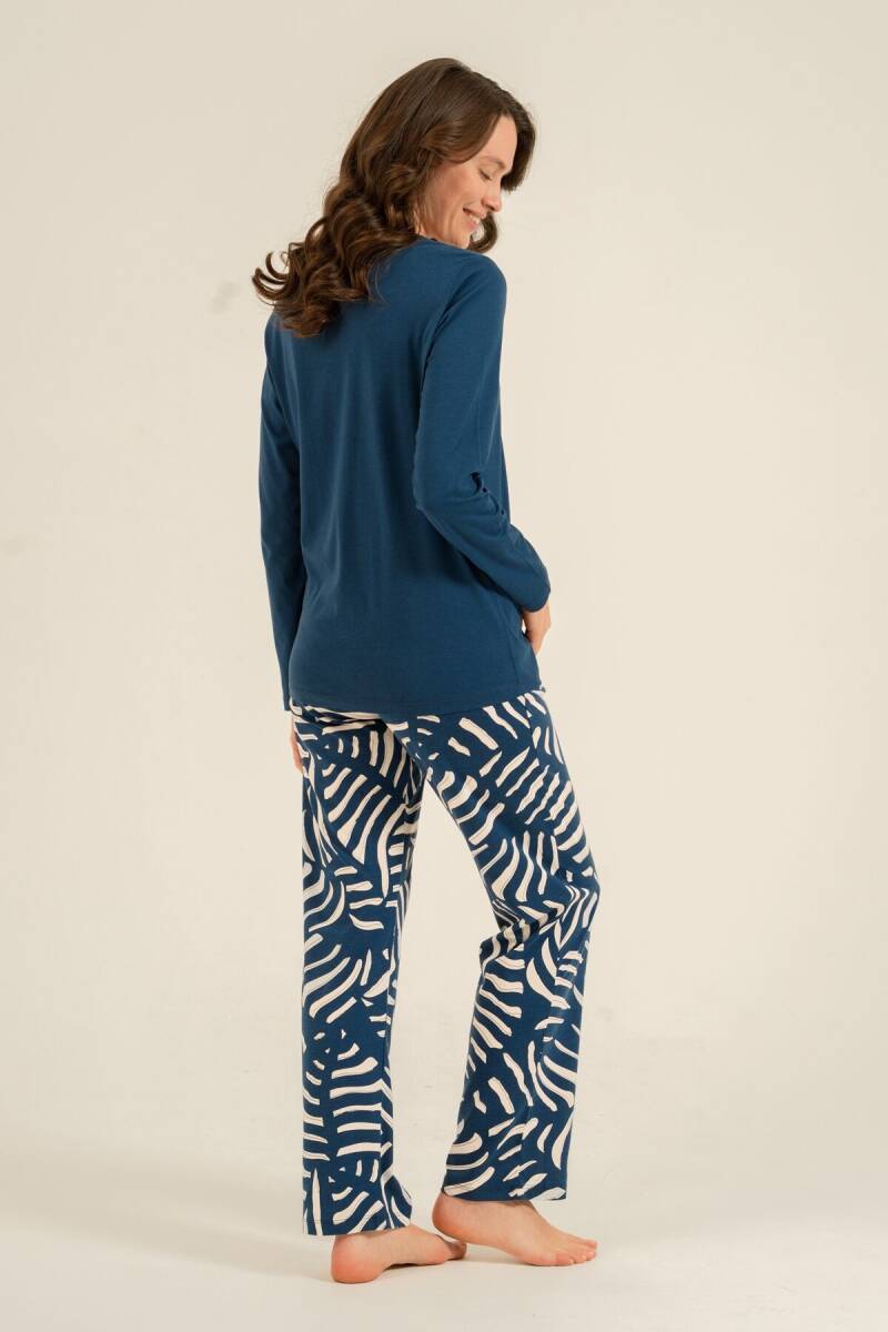 Arnetta Kadın Pamuklu Good Things Are Coming Lacivert Uzun Kol Pijama Takım AR3765-S-V1 - 4