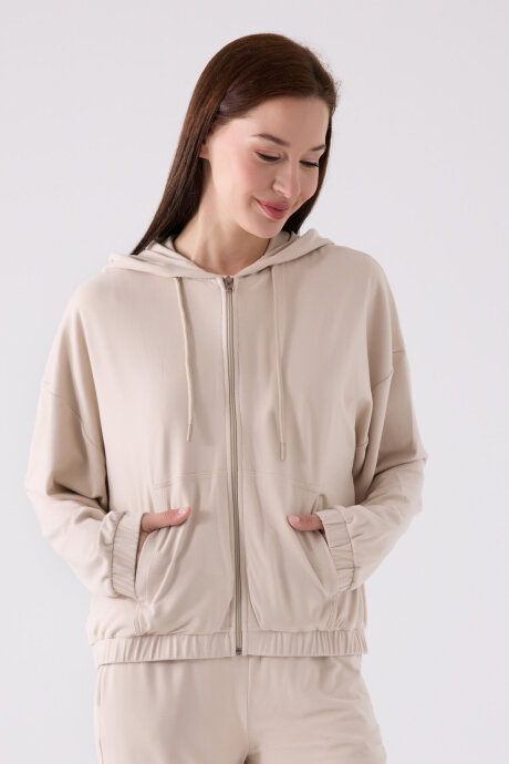 Arnetta Kadın Pamuklu Kapüşonlu Pigment Baskılı Kışlık Regular Fit Krem Pijama Takımı AR3110-S-V2 (1)