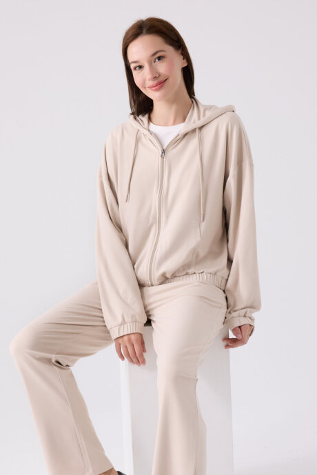 Arnetta Kadın Pamuklu Kapüşonlu Pigment Baskılı Kışlık Regular Fit Krem Pijama Takımı AR3110-S-V2 - 3