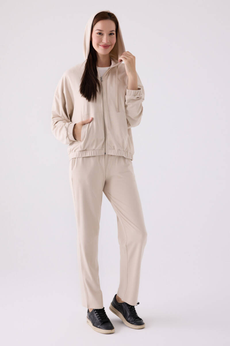 Arnetta Kadın Pamuklu Kapüşonlu Pigment Baskılı Kışlık Regular Fit Krem Pijama Takımı AR3110-S-V2 - 4
