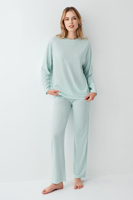 Arnetta Kadın Pamuklu Kışlık Regular Fit Yeşil Pijama Takımı AR3407-S-V1