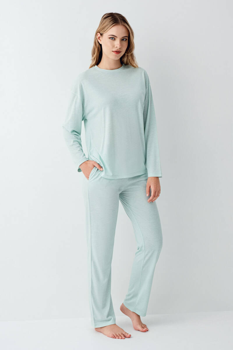 Arnetta Kadın Pamuklu Kışlık Regular Fit Yeşil Pijama Takımı AR3407-S-V1 - 2