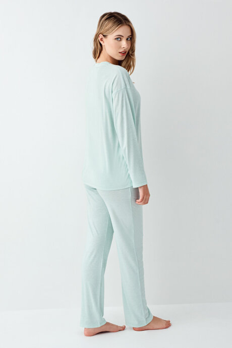 Arnetta Kadın Pamuklu Kışlık Regular Fit Yeşil Pijama Takımı AR3407-S-V1 - 4
