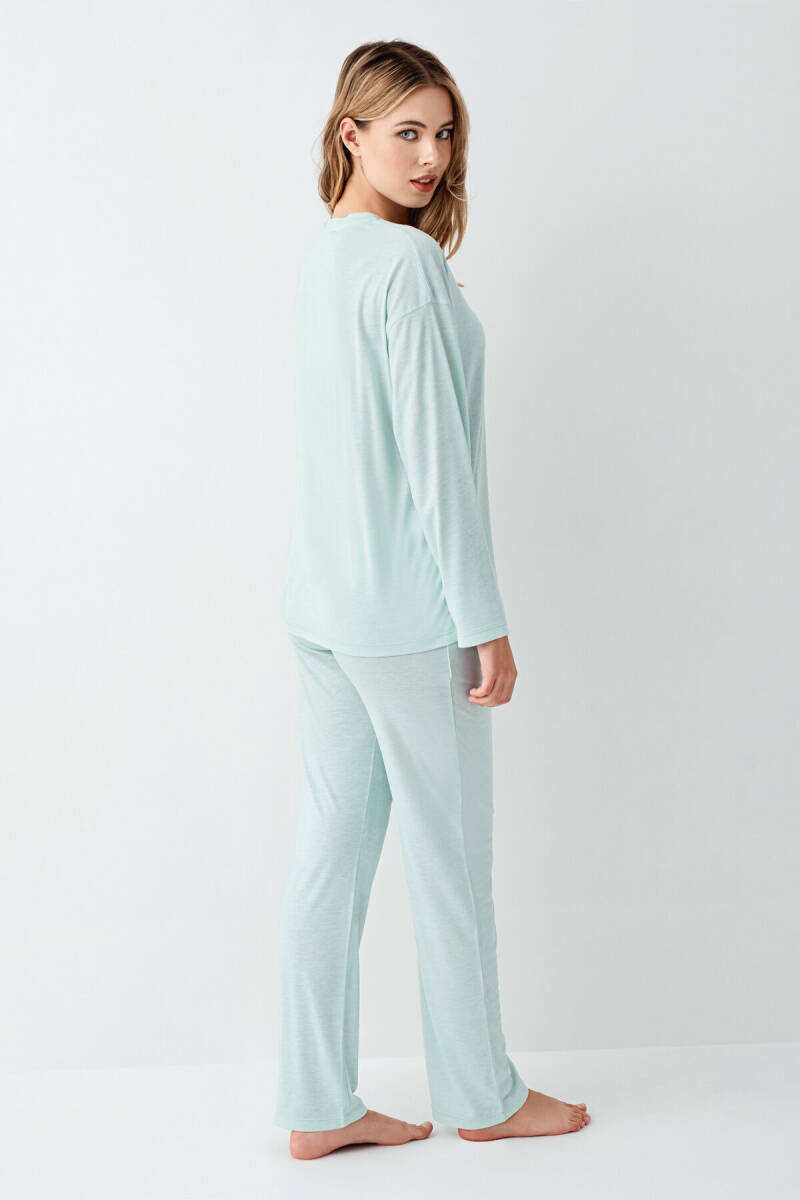 Arnetta Kadın Pamuklu Kışlık Regular Fit Yeşil Pijama Takımı AR3407-S-V1 - 4