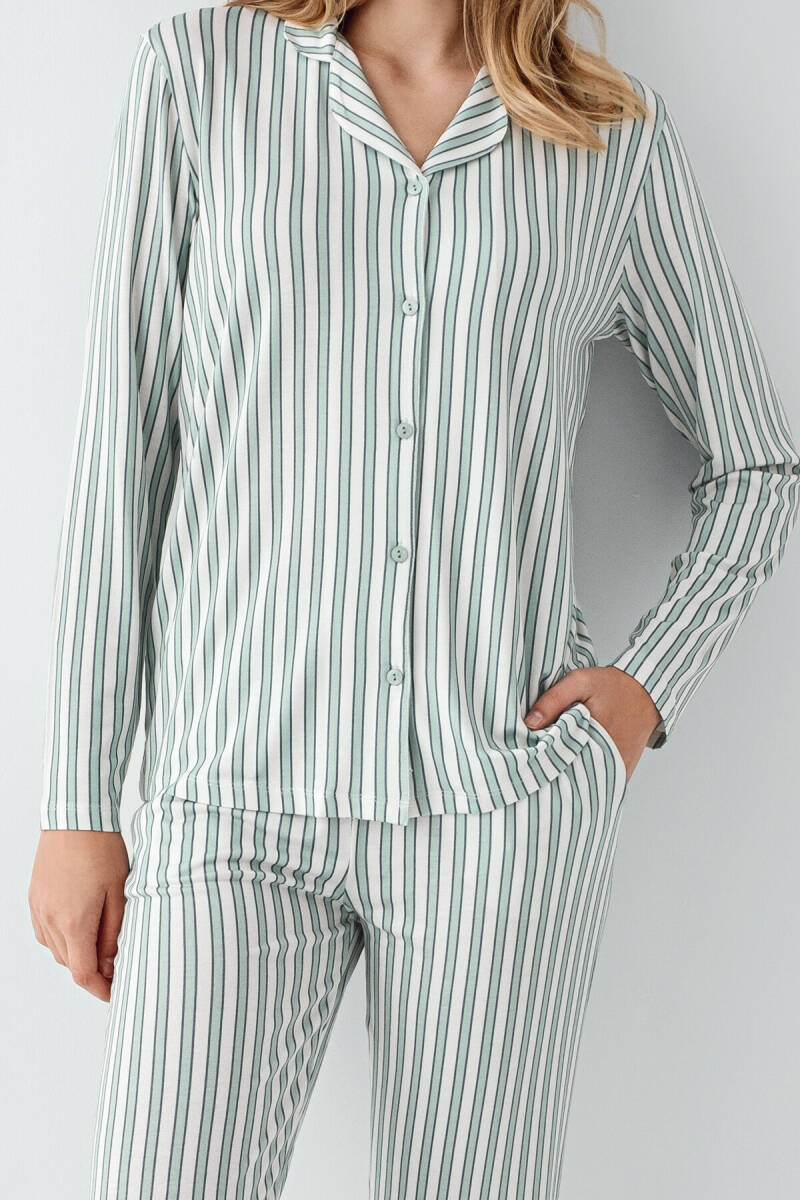 Arnetta Kadın Pamuklu Gömlek Yaka Pigment Baskılı Kışlık Regular Fit Yeşil Gömlek Pijama Takım AR3408-S-V1 - 4