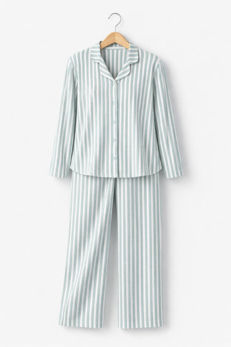 Arnetta Kadın Pamuklu Gömlek Yaka Pigment Baskılı Kışlık Regular Fit Yeşil Gömlek Pijama Takım AR3408-S-V1 - 5