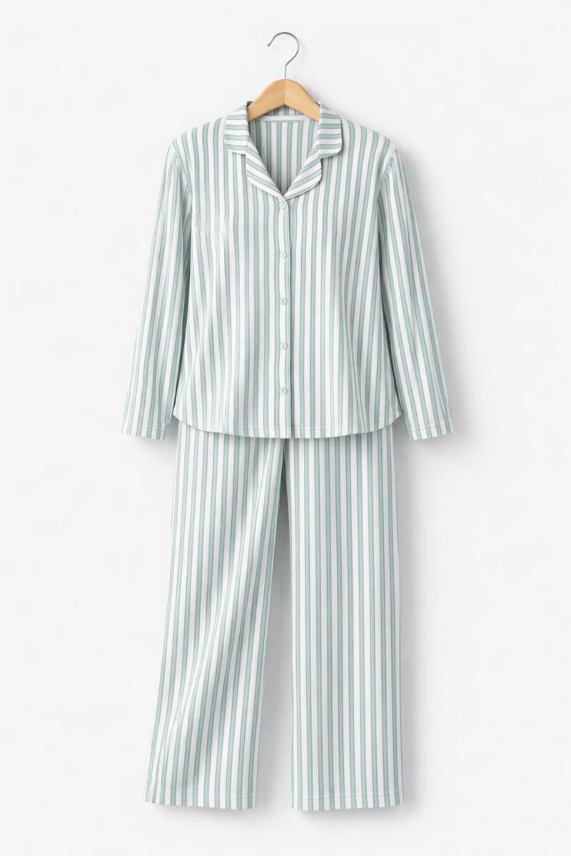 Arnetta Kadın Pamuklu Gömlek Yaka Pigment Baskılı Kışlık Regular Fit Yeşil Gömlek Pijama Takım AR3408-S-V1 - 5