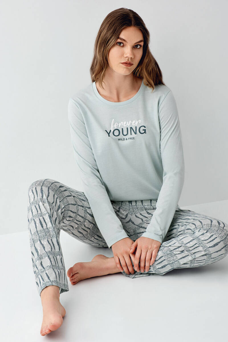 Arnetta Kadın Pamuklu Kışlık Regular Fit Yeşil Pijama Takımı AR3405-S-V1 - 1