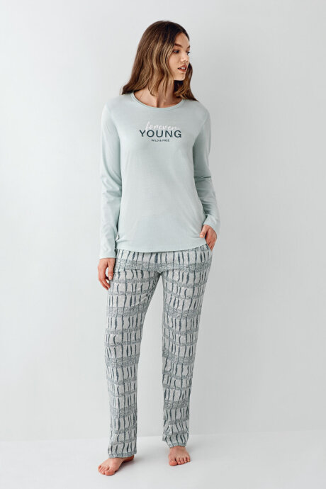Arnetta Kadın Pamuklu Kışlık Regular Fit Yeşil Pijama Takımı AR3405-S-V1 (1)