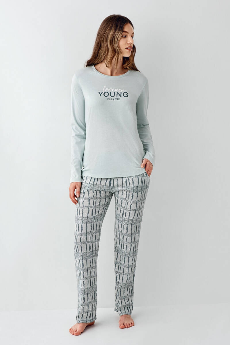 Arnetta Kadın Pamuklu Kışlık Regular Fit Yeşil Pijama Takımı AR3405-S-V1 - 2