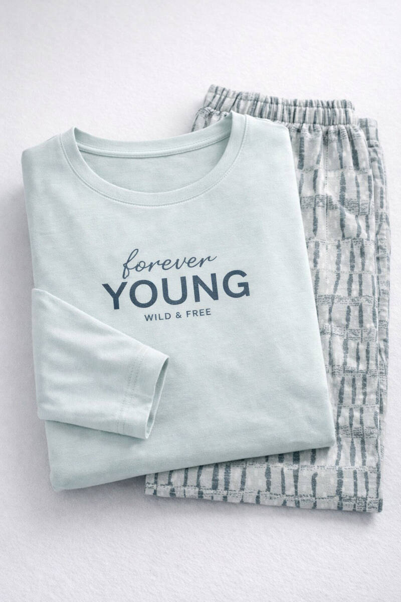 Arnetta Kadın Pamuklu Kışlık Regular Fit Yeşil Pijama Takımı AR3405-S-V1 - 7