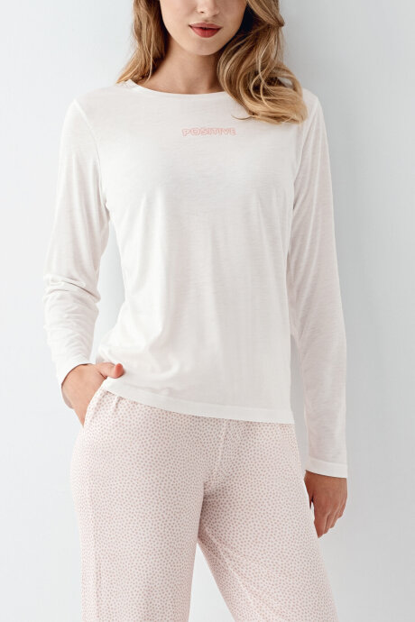 Arnetta Kadın Pamuklu Bisiklet Yaka Pigment Baskılı Kışlık Regular Fit Beyaz Pijama Takımı AR3417-S-V2 - 4