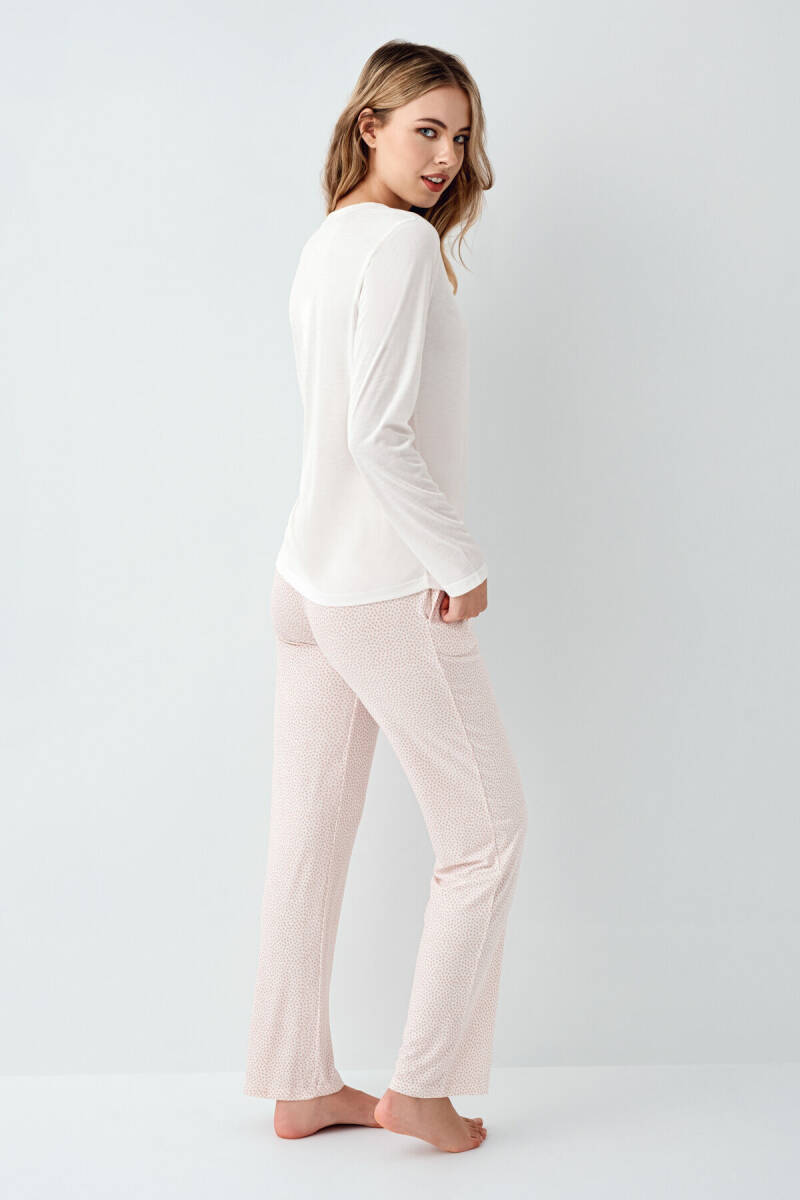 Arnetta Kadın Pamuklu Bisiklet Yaka Pigment Baskılı Kışlık Regular Fit Beyaz Pijama Takımı AR3417-S-V2 - 6