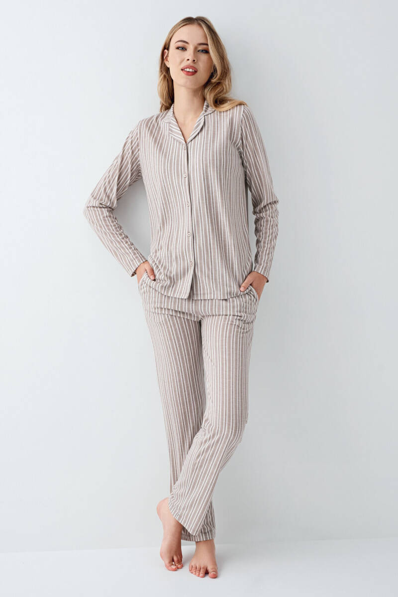 Arnetta Kadın Pamuklu Kışlık Regular Fit Beyaz Gömlek Pijama Takım AR3426-S-V1 - 2